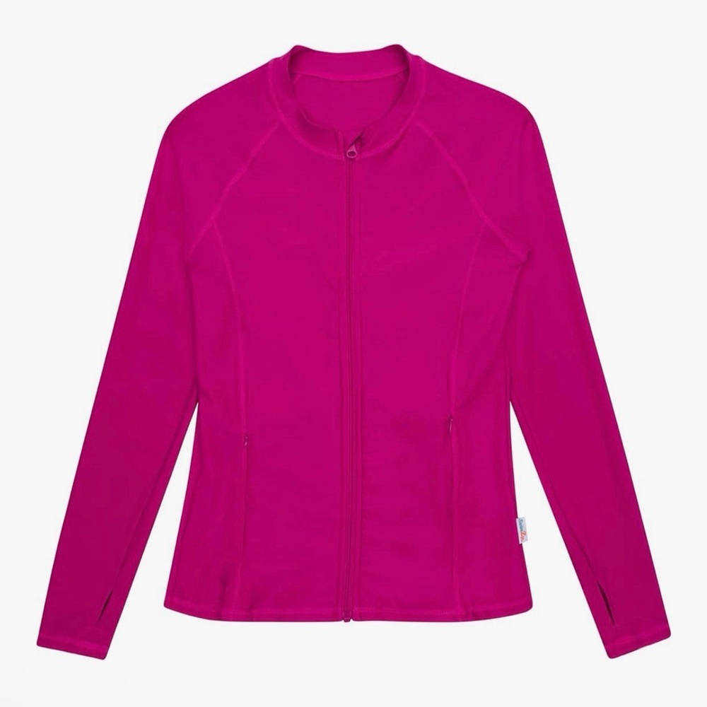 SwimZip Pink Fuchsia Long Sleeve Rash Guard Pockets UPF 50+ Sun Protection Small
